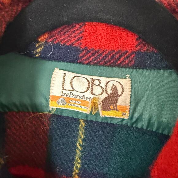 Lobo by Pendleton Vintage Wool Shacket Jacket Suede Patch Plaid Medium Red Blue - Picture 6 of 7